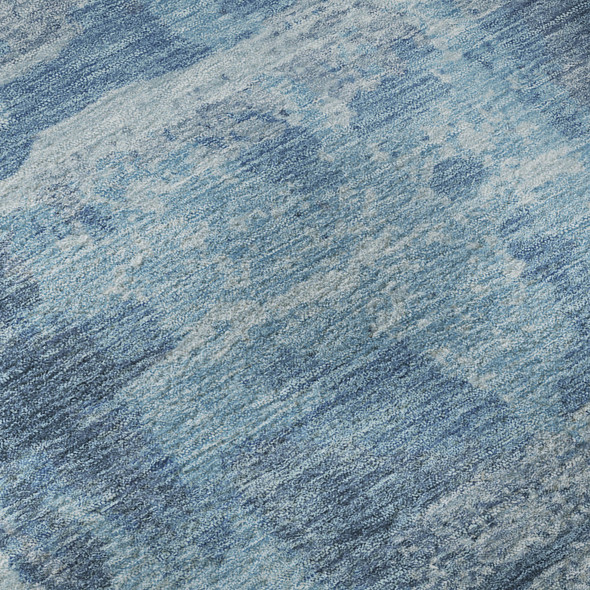 8' Denim Blue And Sky Blue Abstract Washable Round Rug With UV Protection