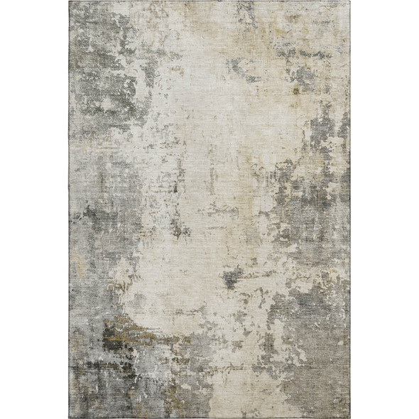 3' X 5' Pewter And Ivory Abstract Washable Area Rug With UV Protection