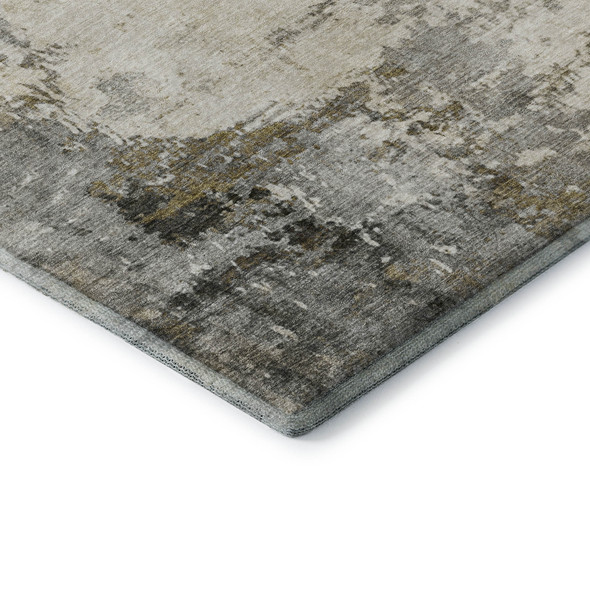 9' X 12' Pewter And Ivory Abstract Washable Area Rug With UV Protection