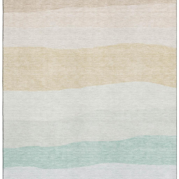 5' X 8' Teal And Green Striped Washable Area Rug With UV Protection
