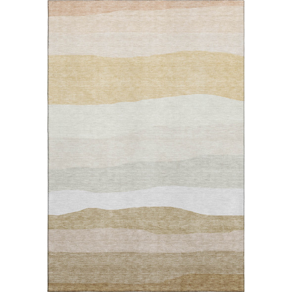 9' X 12' Wheat And Ivory Striped Washable Area Rug With UV Protection