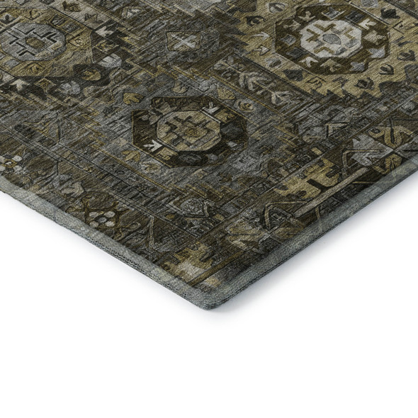 5' X 8' Coffee And Charcoal Medallion Washable Area Rug With UV Protection