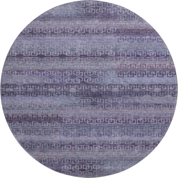 8' Plum And Purple Striped Washable Round Rug With UV Protection