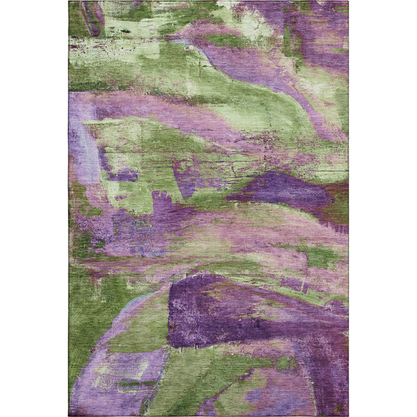 5' X 8' Purple And Green Abstract Washable Area Rug With UV Protection