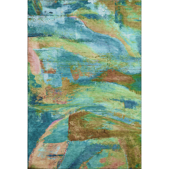 9' X 12' Teal And Blush Abstract Washable Area Rug With UV Protection