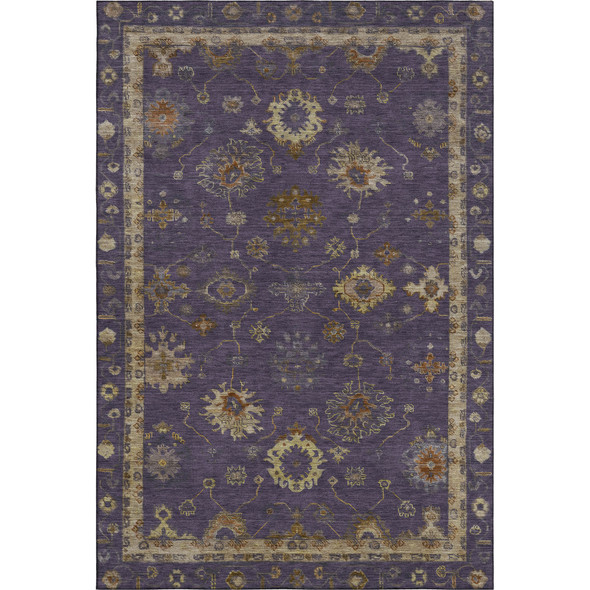 10' X 14' Eggplant And Beige Oriental Washable Area Rug With UV Protection