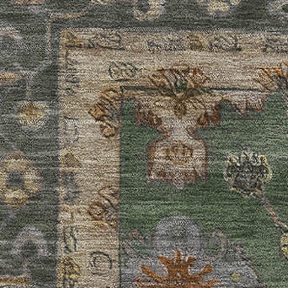 10' X 14' Fern Green And Gold Oriental Washable Area Rug With UV Protection