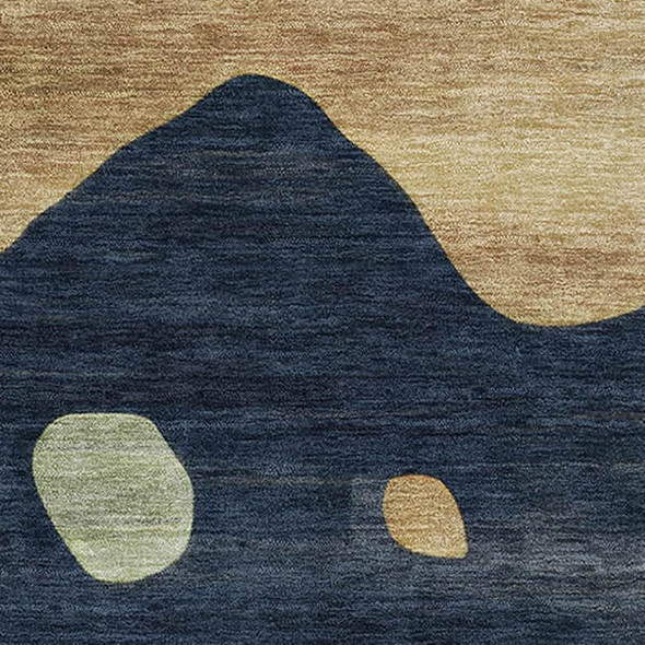 3' X 5' Navy Blue And Beige Abstract Washable Area Rug With UV Protection