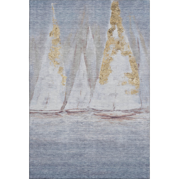 8' X 10' Blue And Gold Nautical Washable Area Rug With UV Protection