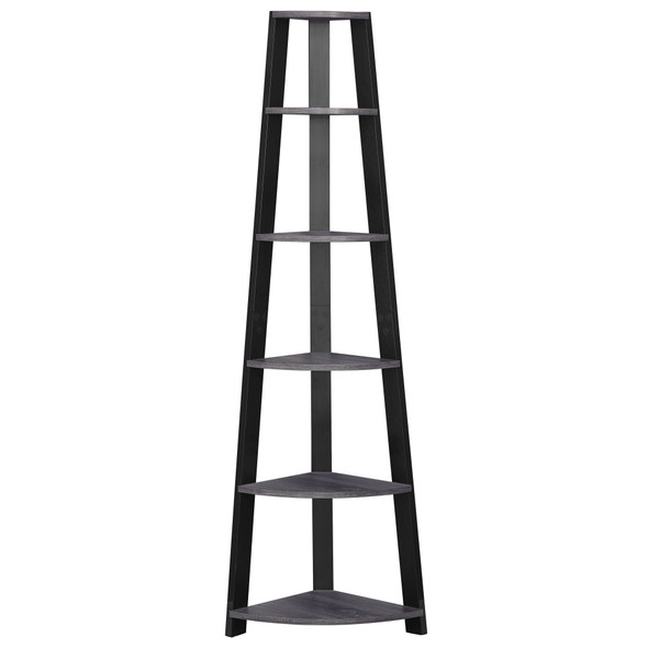 71" Gray Wood Five Tier Corner Bookcase