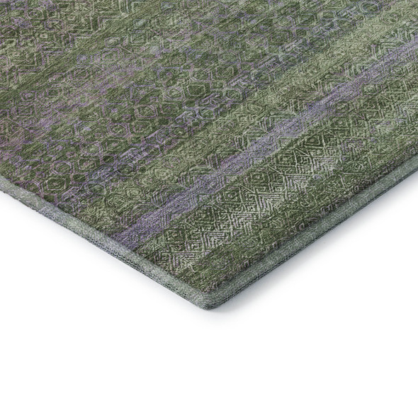 5' X 8' Olive Green And Purple Striped Washable Area Rug With UV Protection