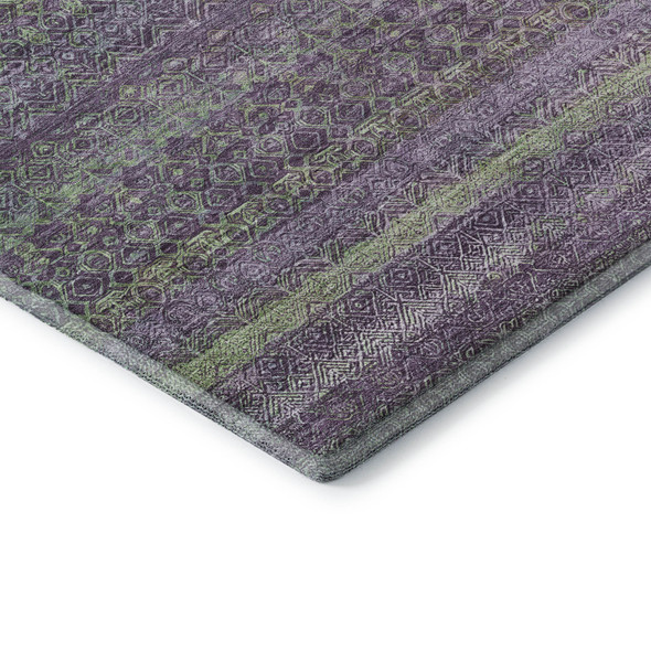 9' X 12' Purple And Green Striped Washable Area Rug With UV Protection