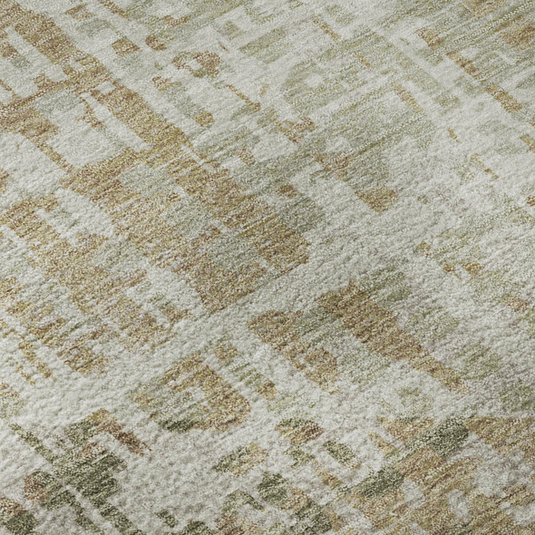 10' X 14' Fern Green And Beige Geometric Washable Area Rug With UV Protection