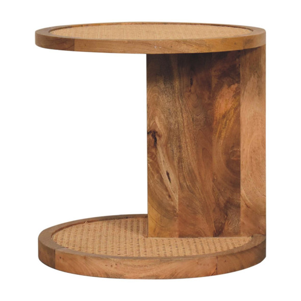 18" Brown Rattan and Solid Wood Round End Table