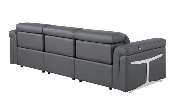 100" Dark Gray Top Grain Leather Reclining Metal USB Sofa