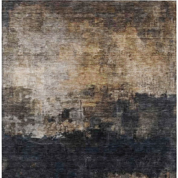 5' X 8' Charcoal Tan And Beige Abstract Washable Indoor Outdoor Area Rug