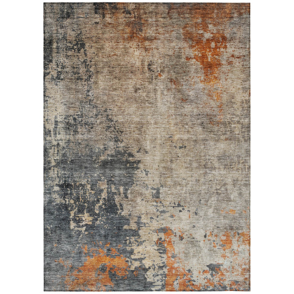 9' X 12' Khaki Gray And Copper Abstract Washable Indoor Outdoor Area Rug