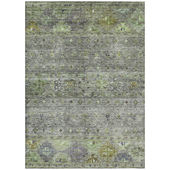 3' X 5' Sage And Gray Floral Washable Indoor Outdoor Area Rug