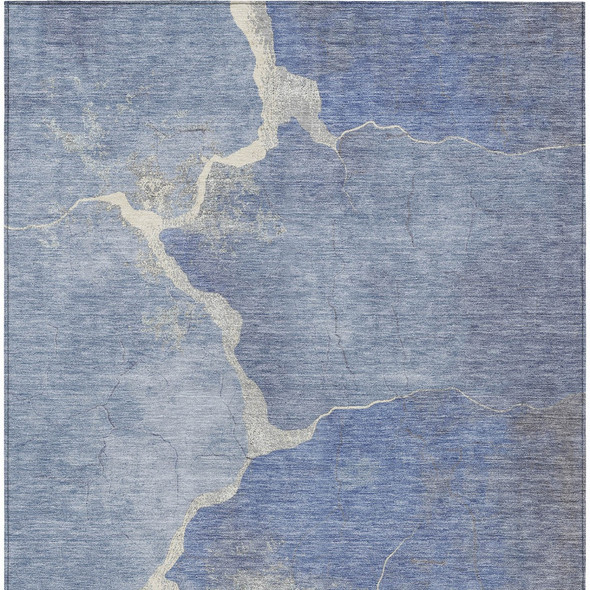 8' X 10' Denim Blue And Beige Abstract Washable Indoor Outdoor Area Rug