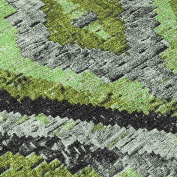 3' X 5' Artichoke Green And Gray Aztec Washable Indoor Outdoor Area Rug