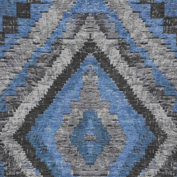9' X 12' Blue And Gray Aztec Washable Indoor Outdoor Area Rug