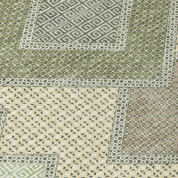 8' X 10' Green Gray And Taupe Geometric Washable Indoor Outdoor Area Rug