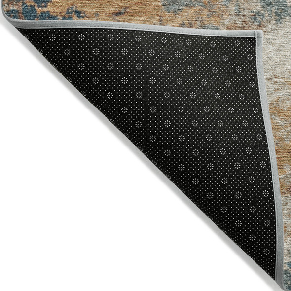 3' X 5' Teal Blue And Copper Abstract Washable Indoor Outdoor Area Rug
