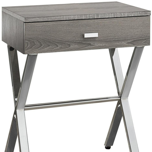 22" Silver And Deep Taupe Wood And Metal End Table With Drawer