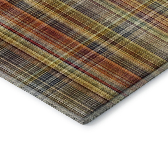 9' X 12' Rust Gold And Green Plaid Washable Area Rug With UV Protection