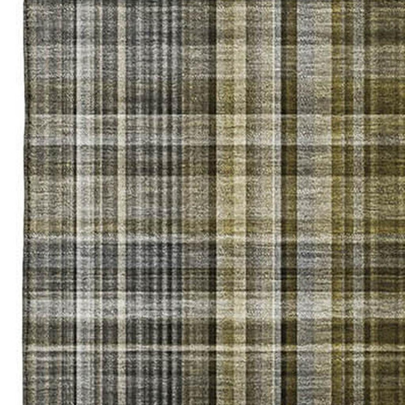 8' X 10' Taupe And Coffee Plaid Washable Area Rug With UV Protection