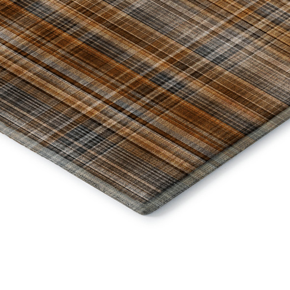 10' X 14' Terra Cotta And Gray Plaid Washable Area Rug With UV Protection
