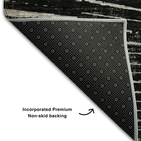 10' X 14' Black And Ivory Geometric Washable Area Rug With UV Protection