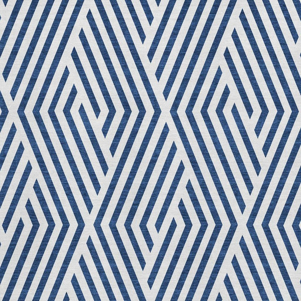 3' X 5' Navy Blue And Ivory Geometric Washable Area Rug With UV Protection