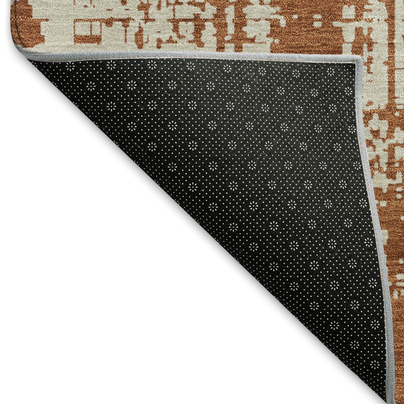 8' X 10' Rust And Beige Abstract Washable Area Rug With UV Protection