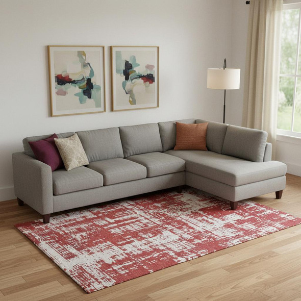 9' X 12' Red And Ivory Abstract Washable Area Rug With UV Protection