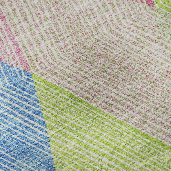 3' X 5' Pink Lime Green And Blue Geometric Washable Area Rug With UV Protection