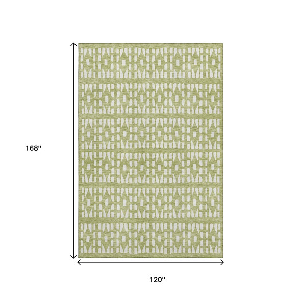 10' X 14' Artichoke Green And Ivory Geometric Washable Area Rug With UV Protection
