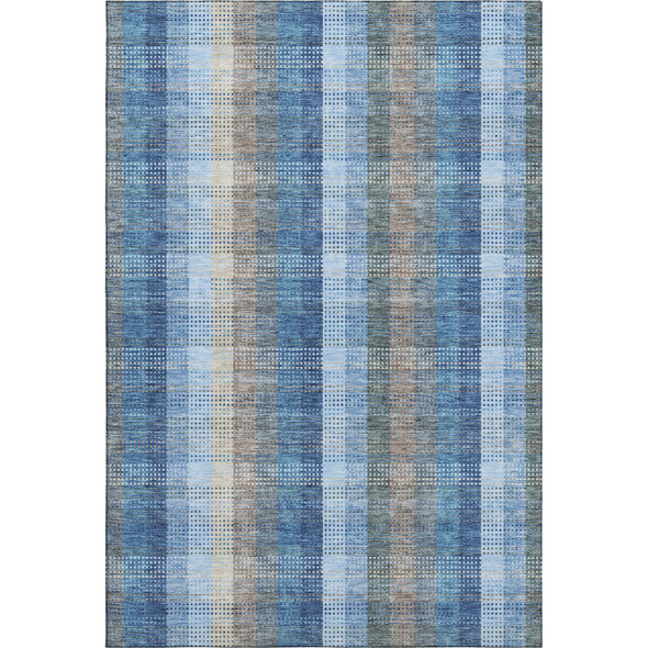 8' X 10' Denim Blue Gray And Beige Plaid Washable Area Rug With UV Protection