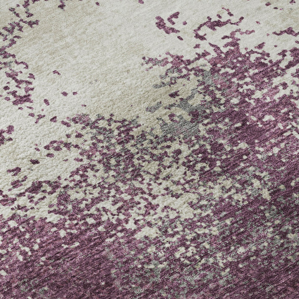 10' X 14' Eggplant And Ivory Abstract Washable Area Rug With UV Protection