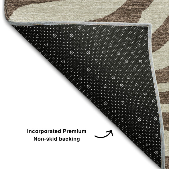 8' Brown And Beige Animal Print Washable Round Rug With UV Protection