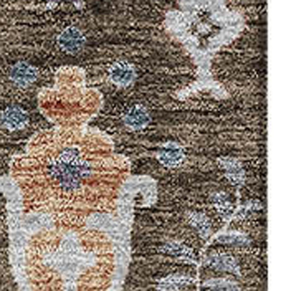3' X 5' Brown Blue And Purple Floral Washable Area Rug With UV Protection