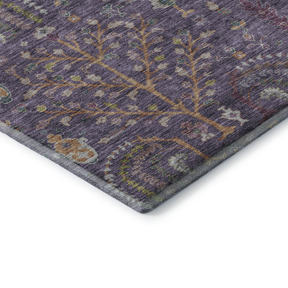 10' X 14' Eggplant Orange And Green Floral Washable Area Rug With UV Protection