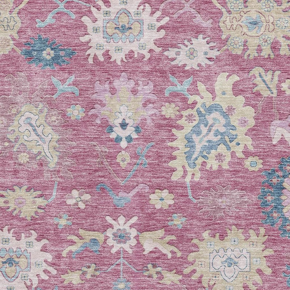 3' X 5' Pink Blue And Beige Floral Washable Area Rug With UV Protection