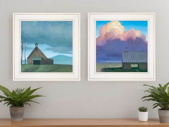 Set Of Two Two Barnscapes 1 White Framed Print Wall Art