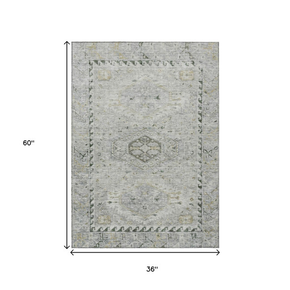3' X 5' Taupe And Beige Medallion Washable Indoor Outdoor Area Rug