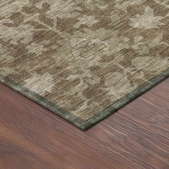 3' X 5' Brown And Beige Floral Washable Indoor Outdoor Area Rug