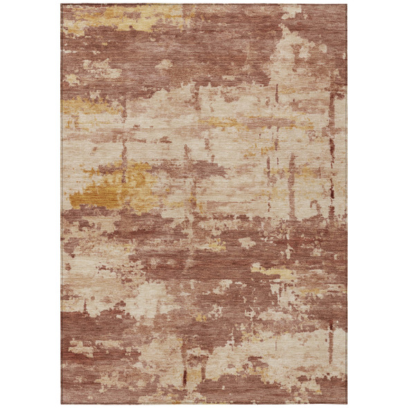 9' X 12' Rust And Beige Abstract Washable Indoor Outdoor Area Rug