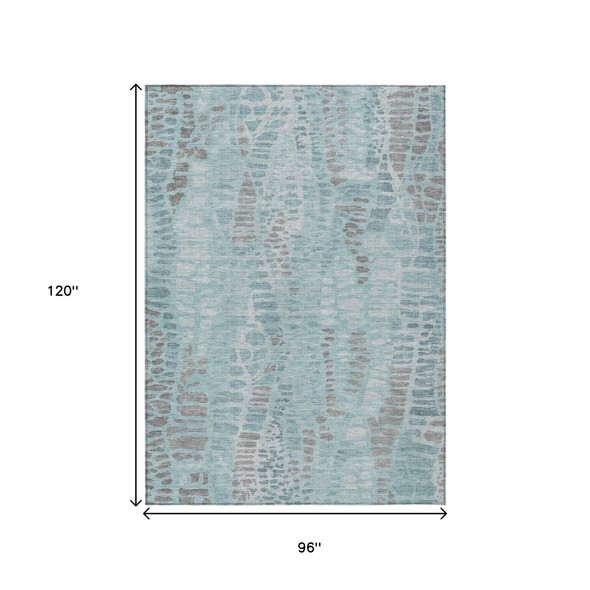 8' X 10' Teal Blue And Gray Abstract Washable Indoor Outdoor Area Rug