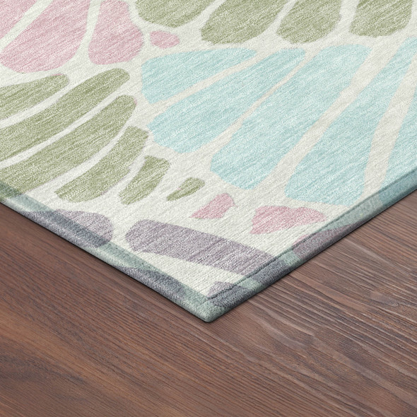 3' X 5' Sage Pink And Aqua Floral Washable Indoor Outdoor Area Rug