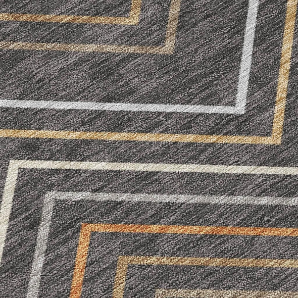 10' X 14' Charcoal Ivory And Brown Striped Washable Indoor Outdoor Area Rug